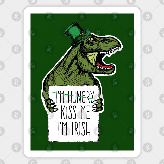 St Patricks Day Dinosaur Kiss Me I'm Hungry Sticker by HungryDinoDesign